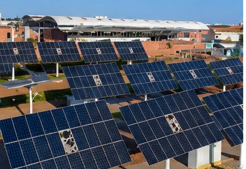 Painéis fotovoltaicos do parque solar da Unileão vistos de perto